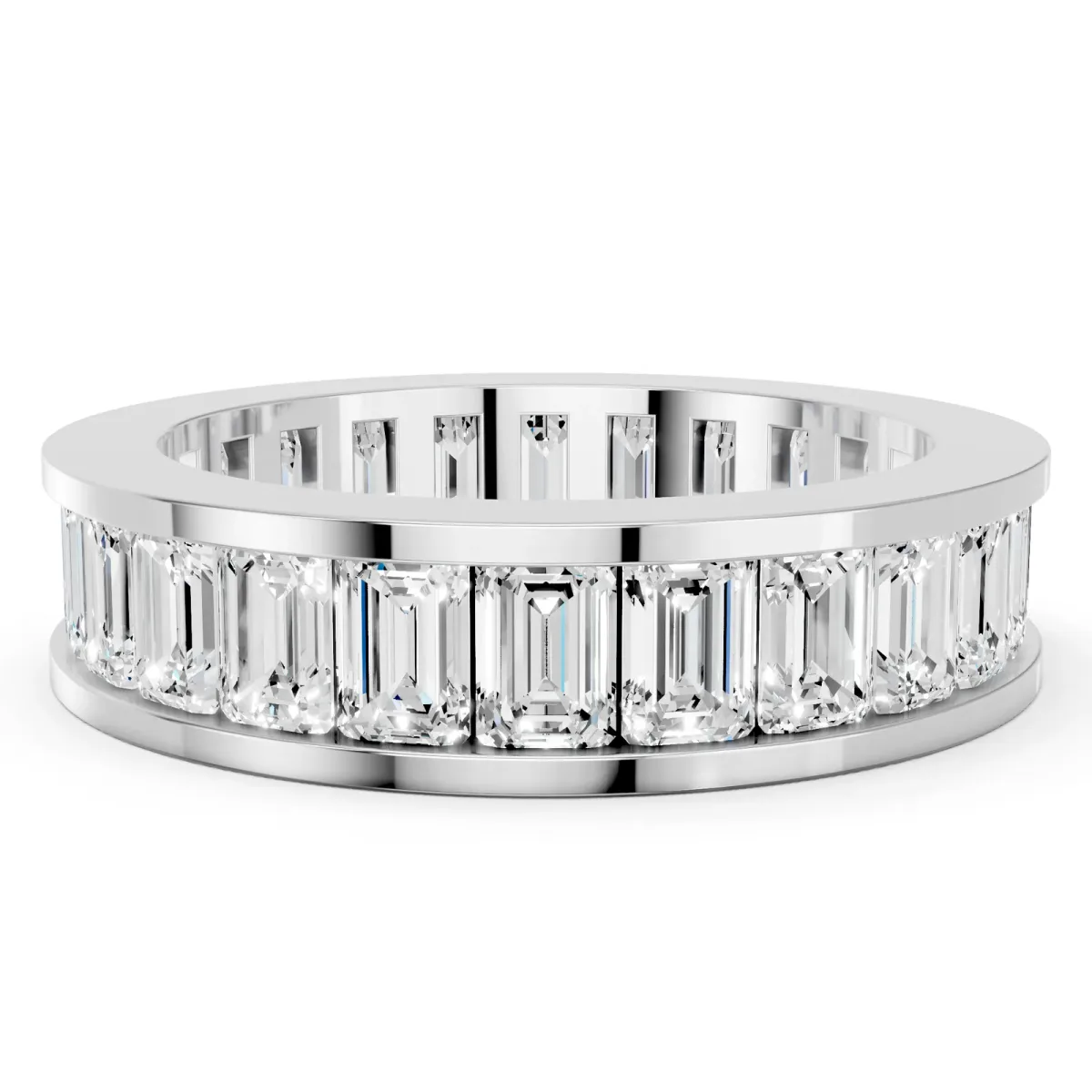emerald Cut eternity band with channel set Silver