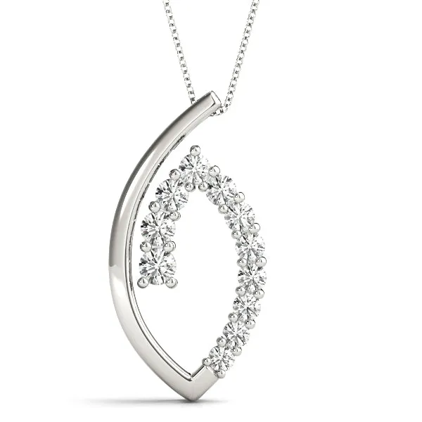 Round Diamond Prong Set Marquise Pendant Silver