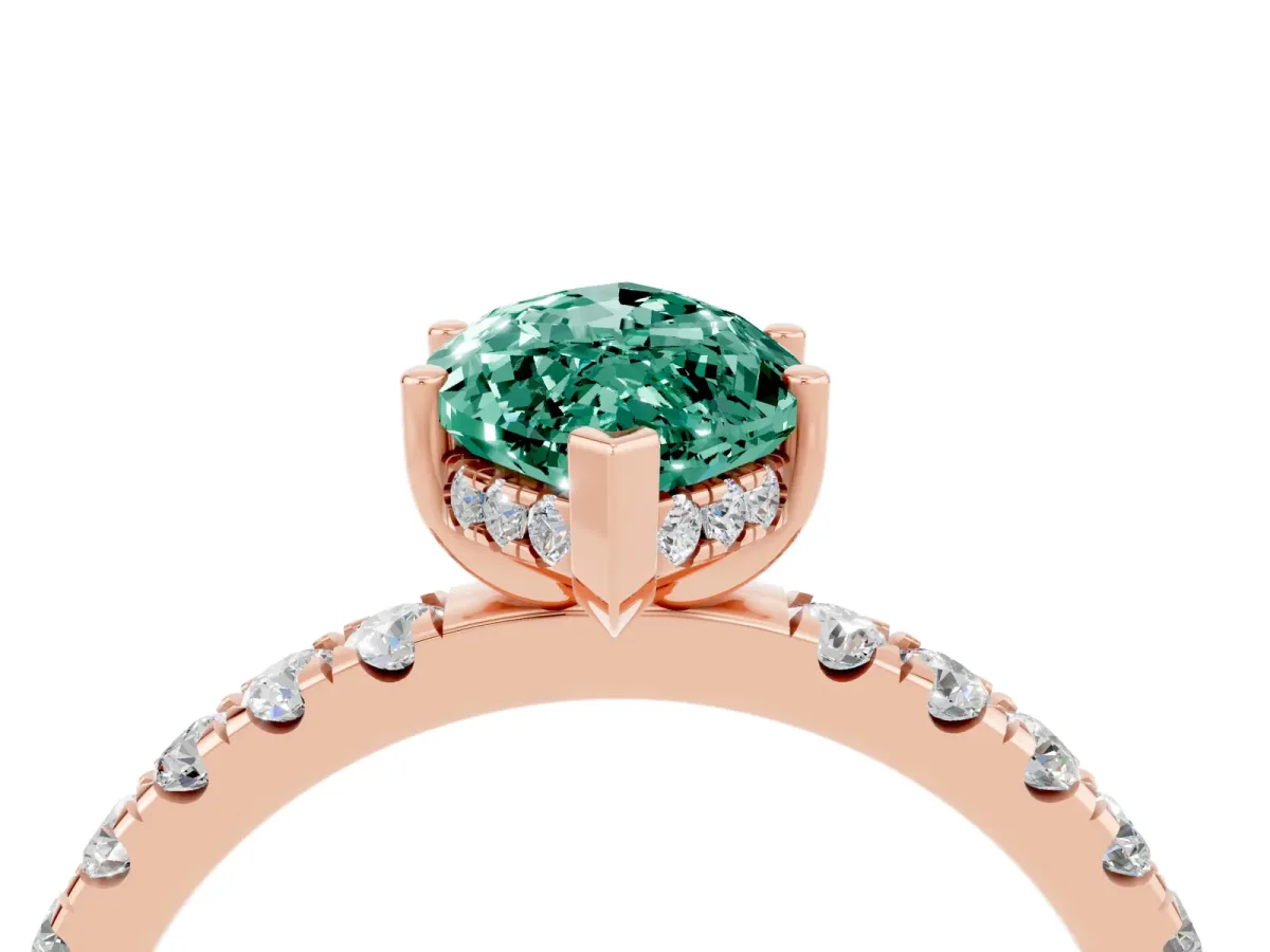 Marquise Cut Green Sapphire Pave Band Solitaire Ring with Round and Prong Setting Rose gold