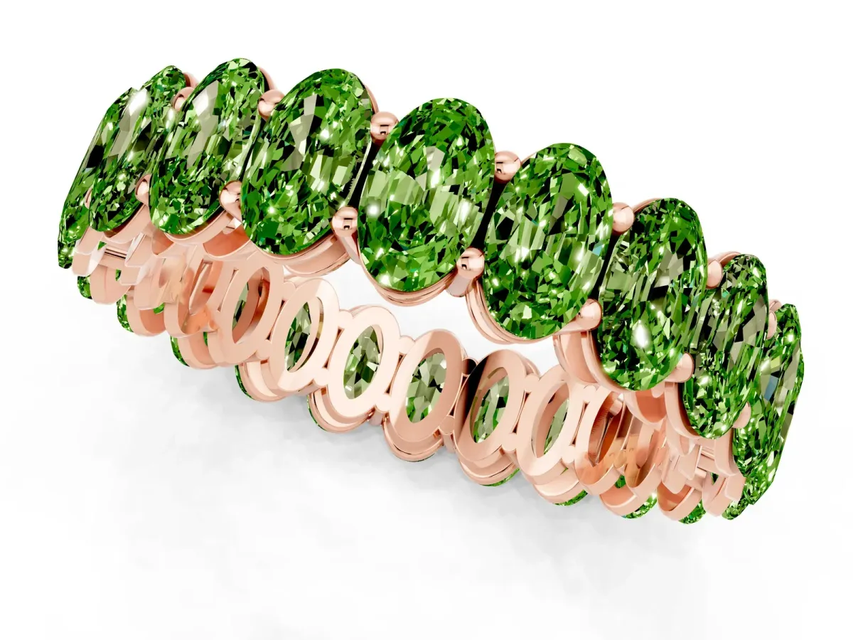 Oval Cut Peridot Eternity Band with Shared Prong Setting Rose gold