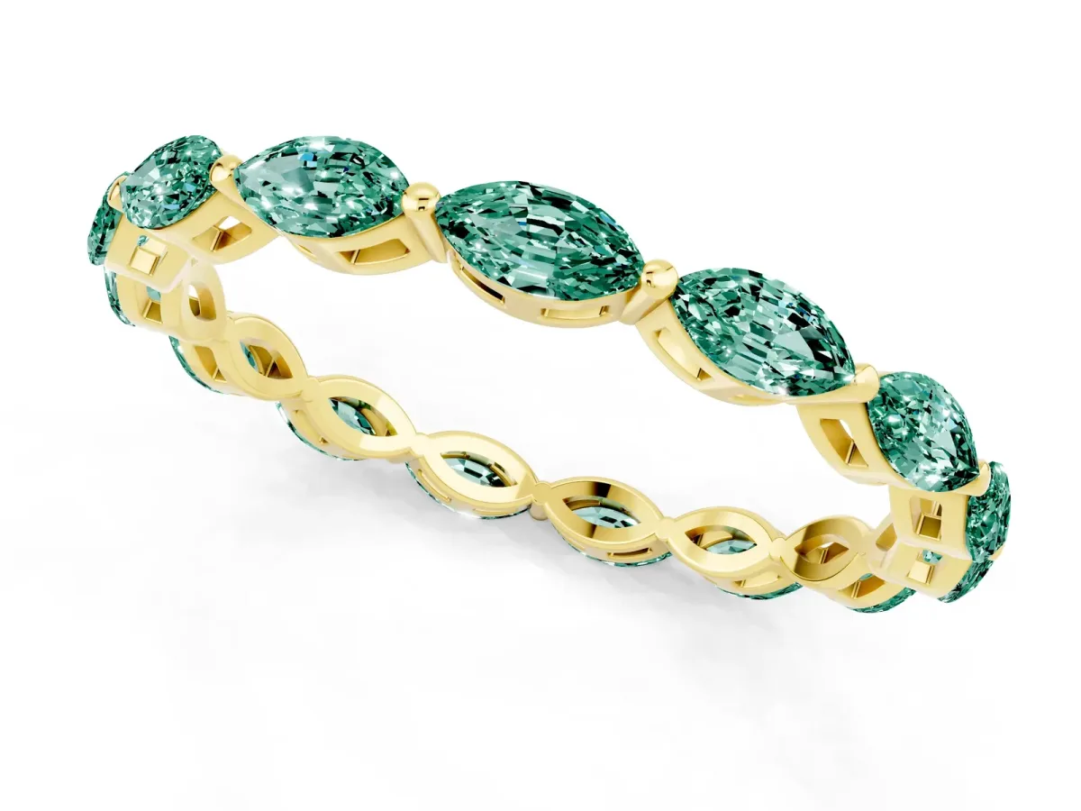 Marquise Green Sapphire Eternity Band with U-Prong Setting Yellow gold