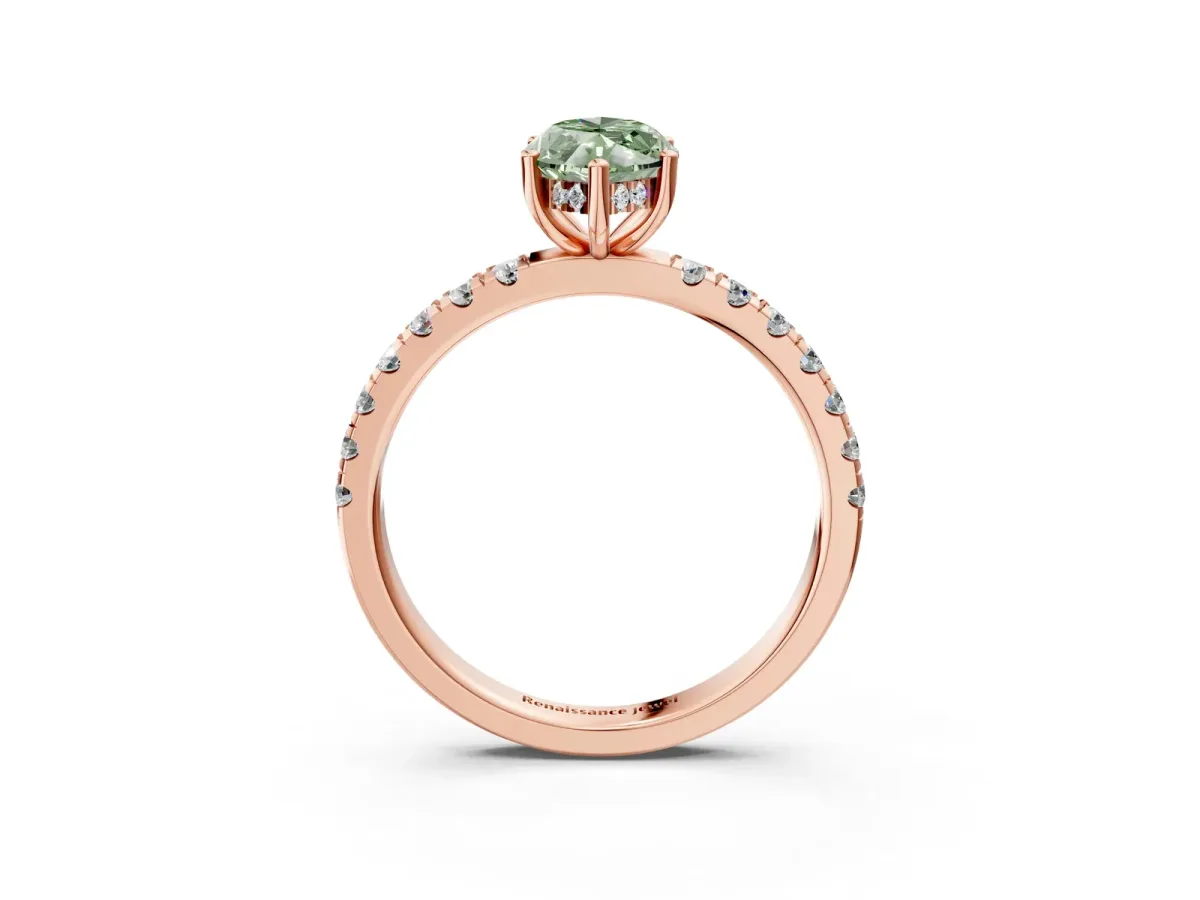 Fancy Green Marquise Cut Diamond Pave Band Solitaire Ring with Round and Prong Setting Rose gold