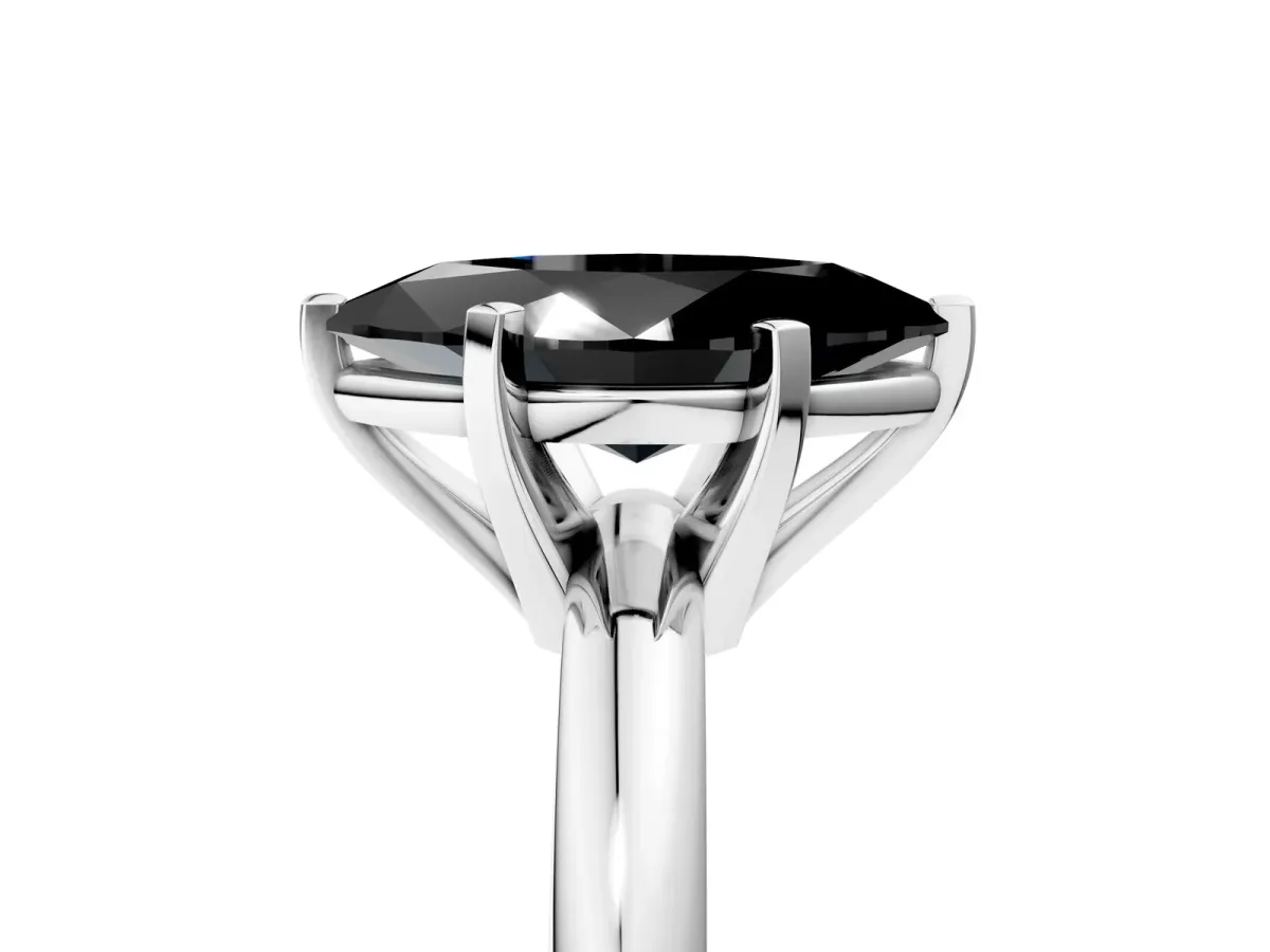 Fancy Black Marquise Cut Diamond Solitaire Engagement Ring with Round Band and Four-Prong Setting Silver