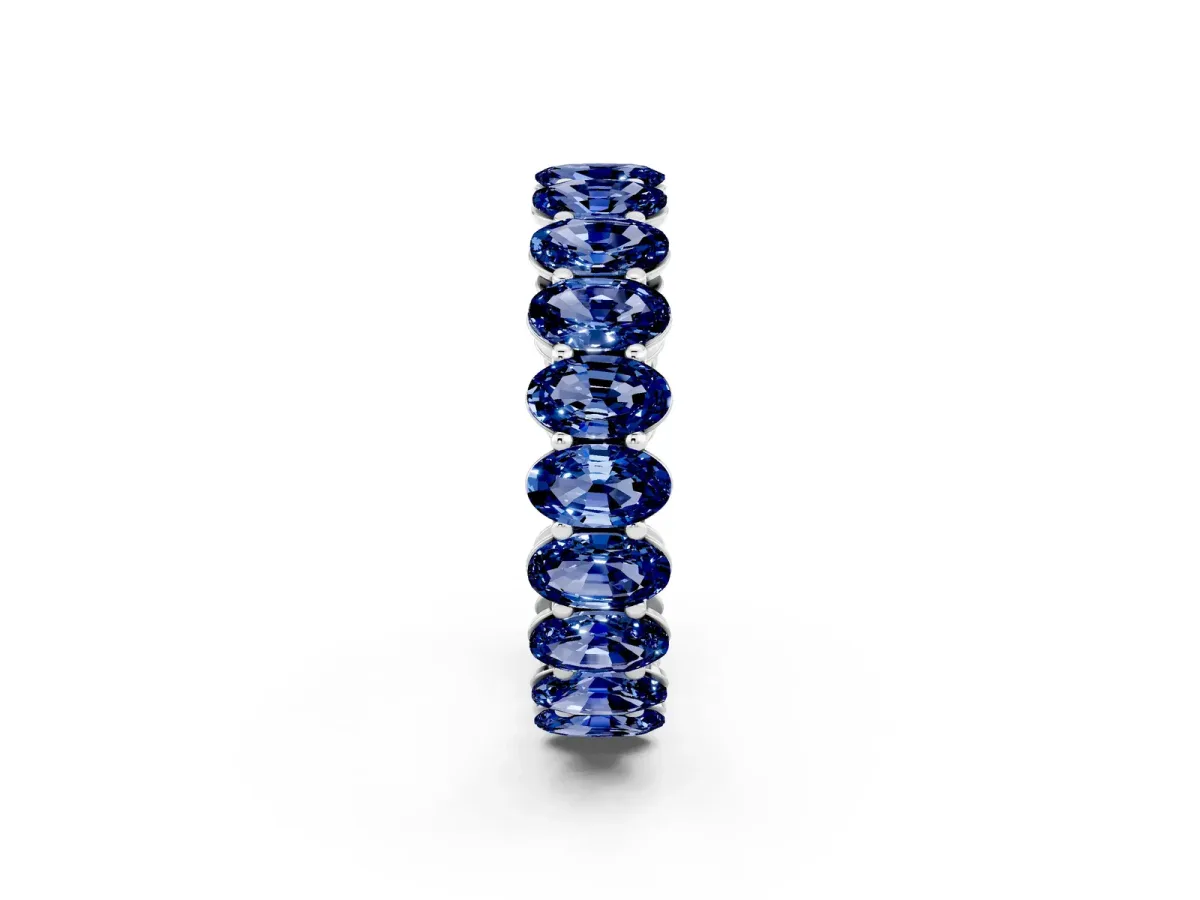 Oval Cut Blue Sapphire Eternity Band with Shared Prong Setting Silver