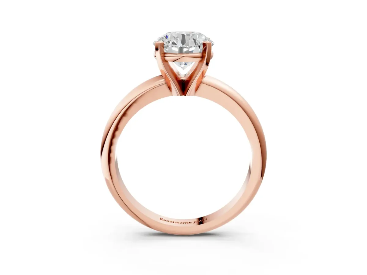 Round Cut Diamond Solitaire Engagement Ring with Round Band and Four-Prong Setting Rose gold