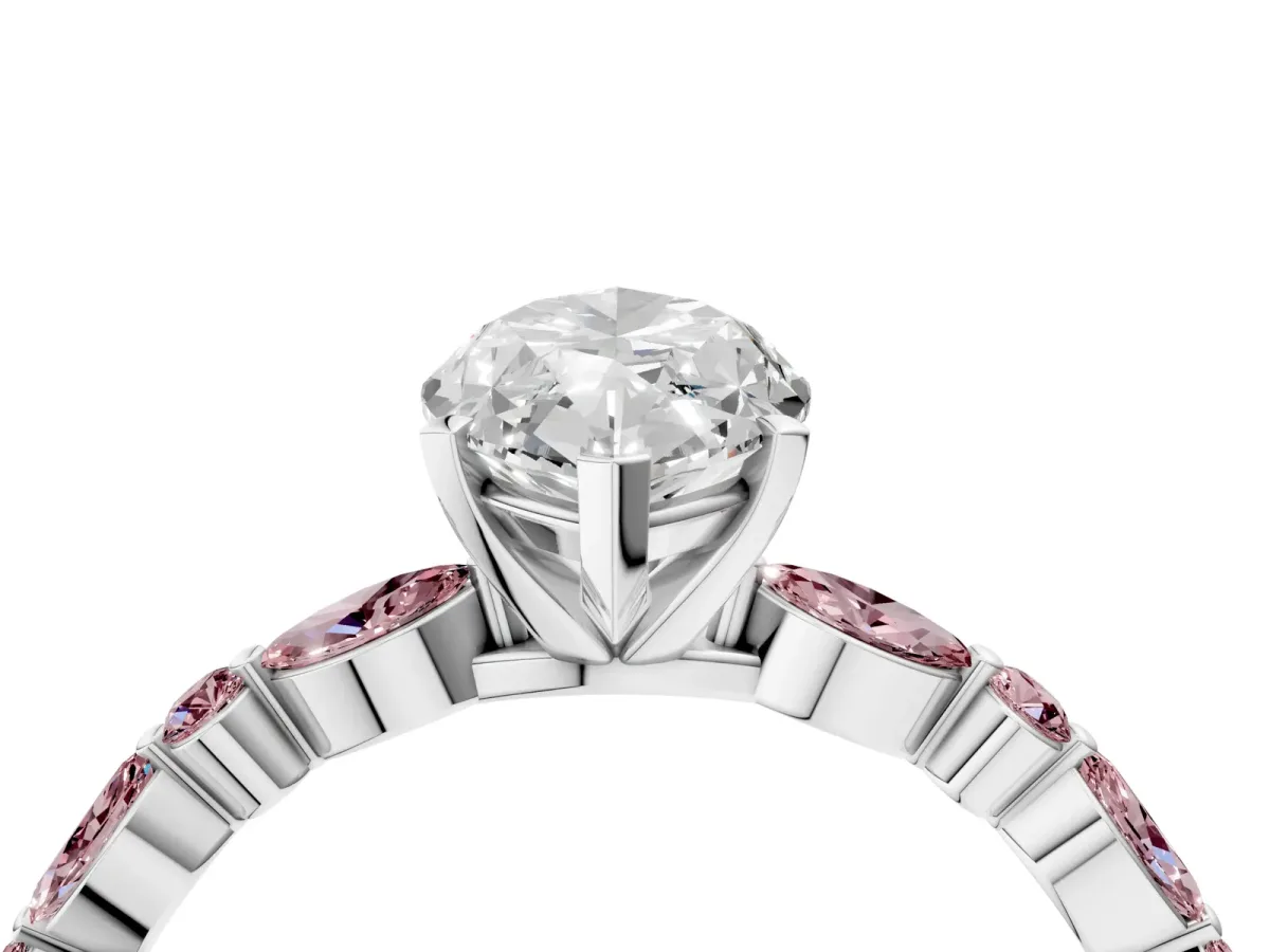 Marquise Cut Diamond Ring with Marquise and Round Morganite Side Stones and Four-Prong Setting Silver