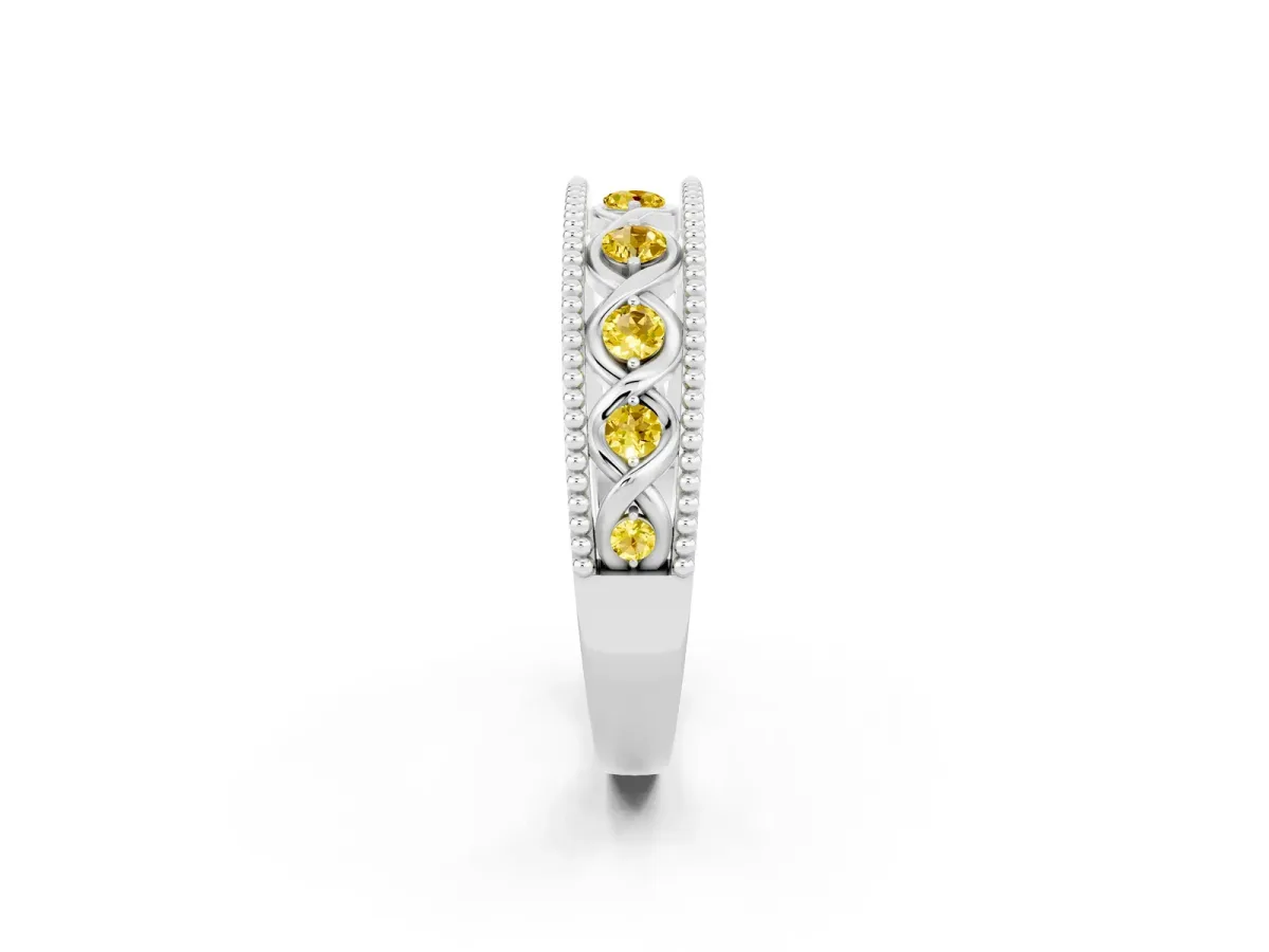 Round Yellow Sapphire Twist Milgrain Band with Bezel Setting Platinum