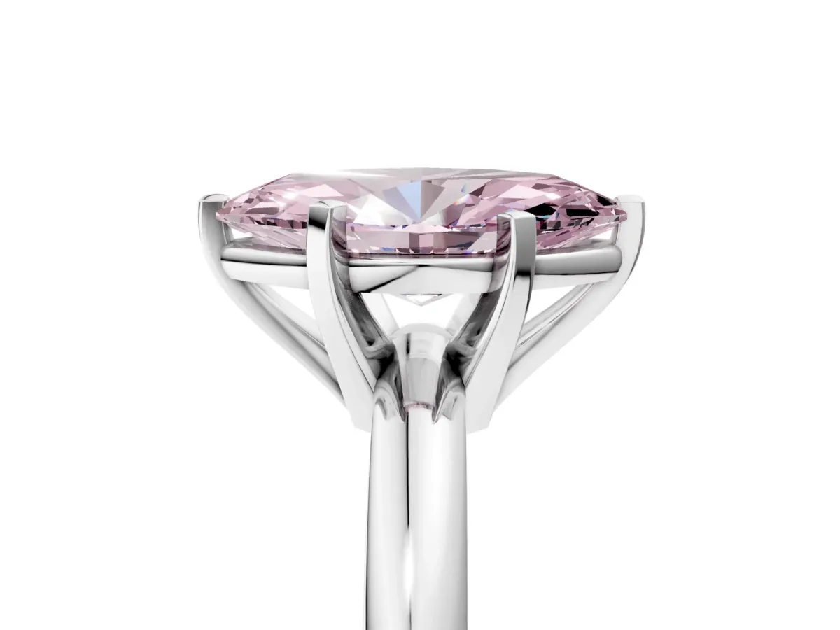 Fancy Pink Marquise Cut Diamond Solitaire Engagement Ring with Round Band and Four-Prong Setting Silver