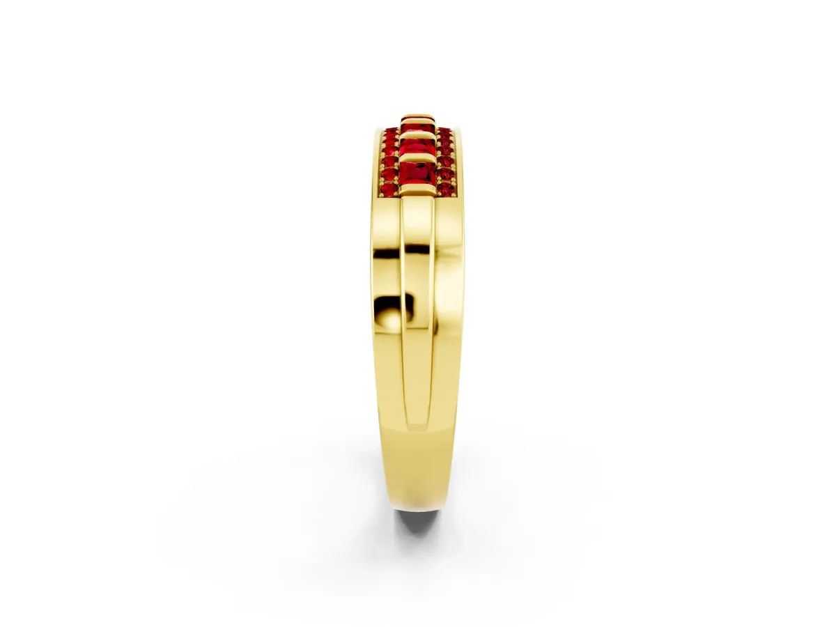 Bar-Set Princess Cut Ruby Pavé Band Yellow gold