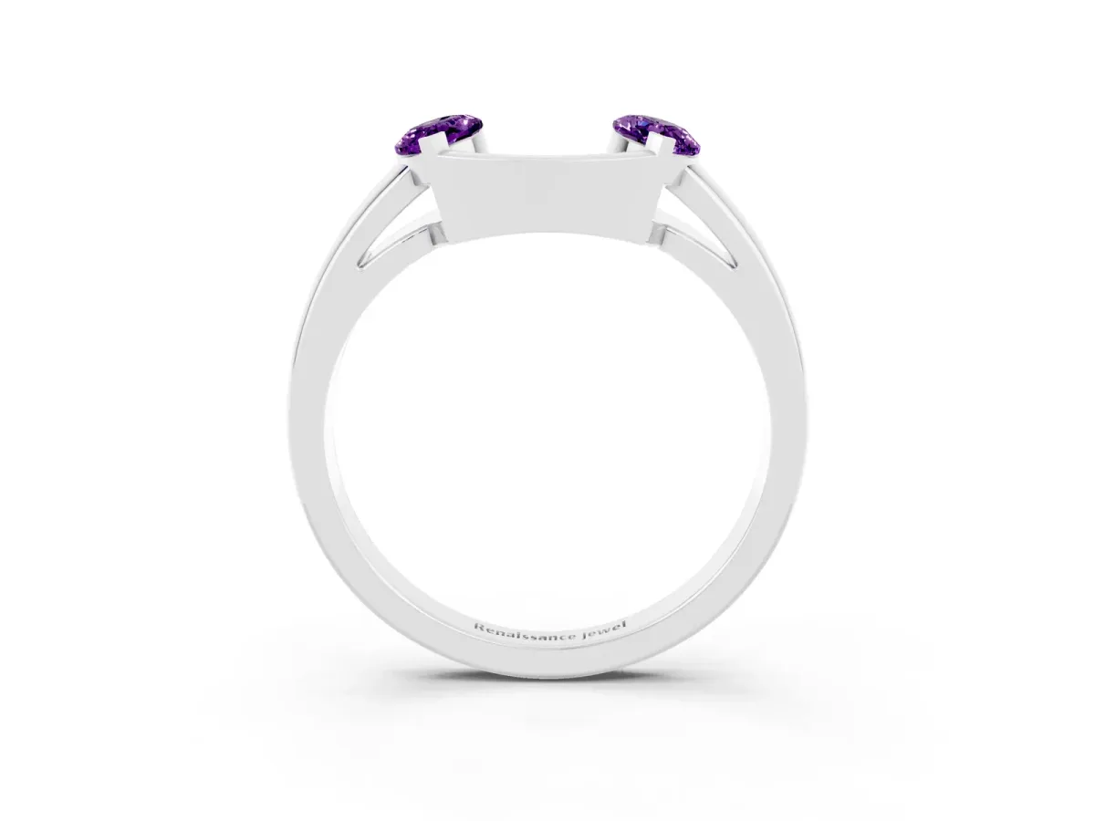 Marquise Amethyst Open Band Ring with Tension Setting Platinum
