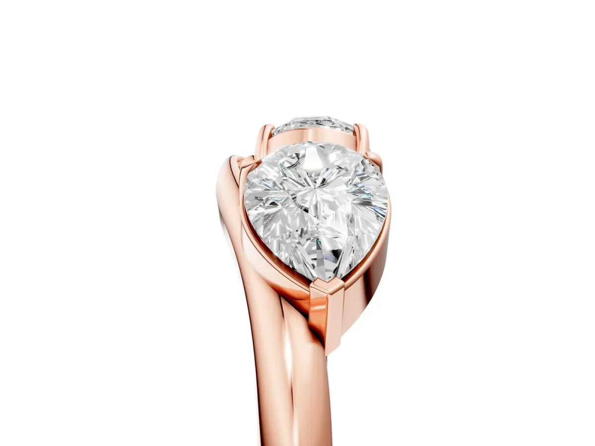 Two-Stone Pear Diamond Bypass Ring with Prong Setting Rose gold