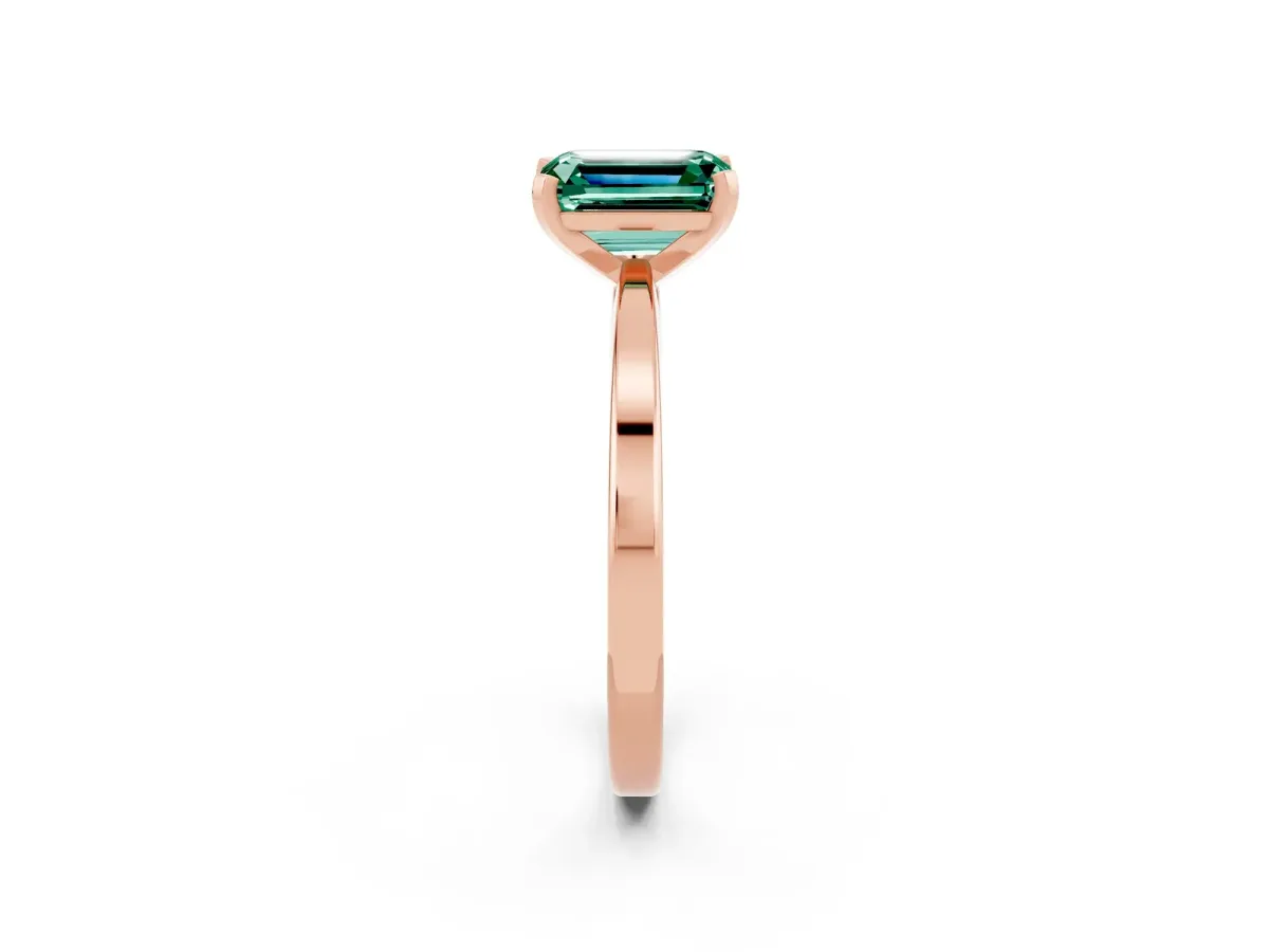 Emerald Cut Green Sapphire Solitaire Engagement Ring with Classic Band and Four-Prong Setting Rose gold