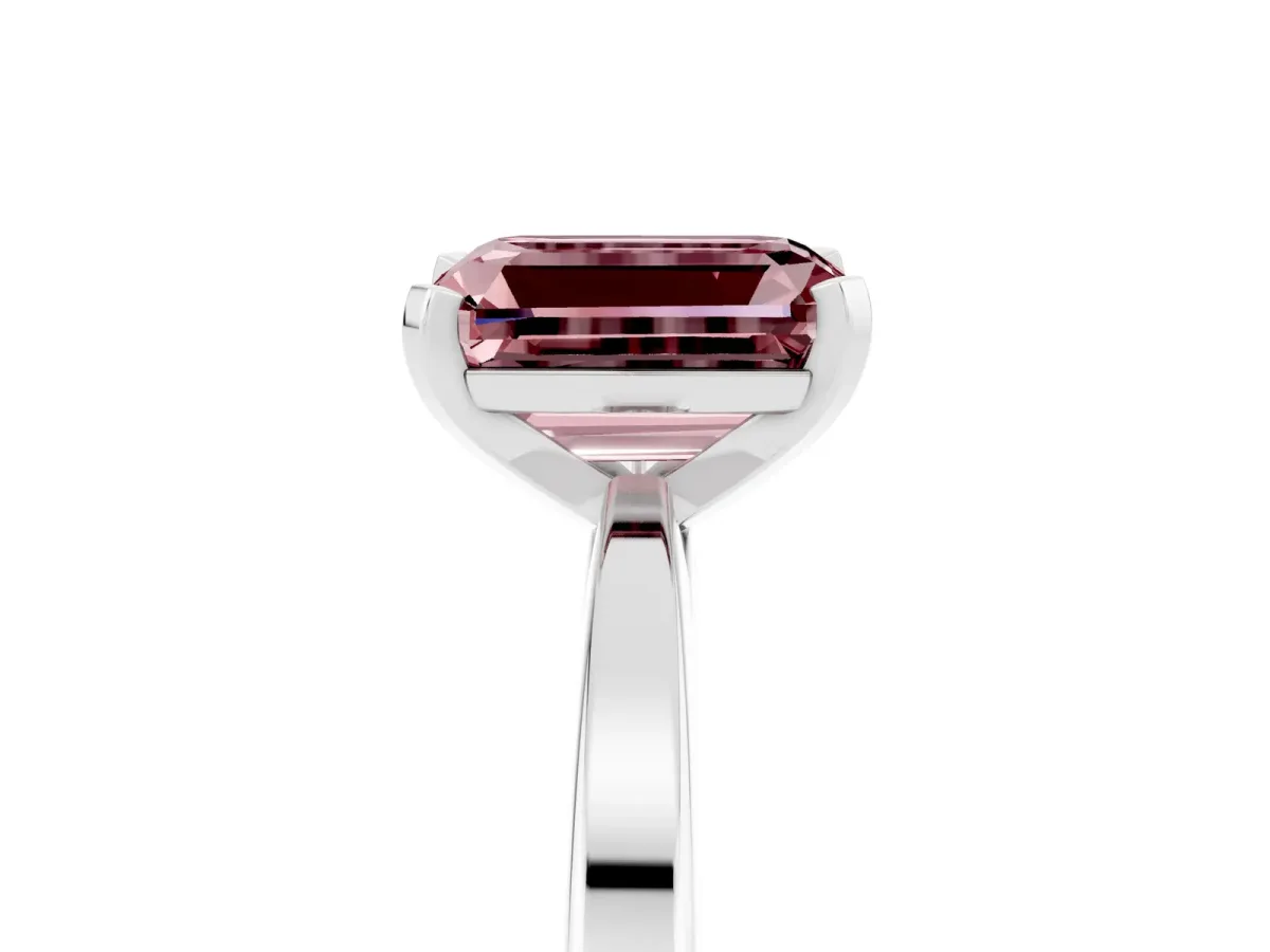 Emerald Cut Morganite Solitaire Engagement Ring with Classic Band and Four-Prong Setting White gold