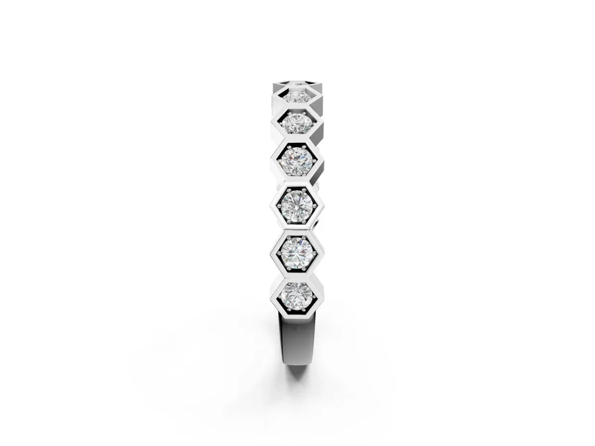 Hexagon Pave Diamond Eternity Band with Bezel Setting Platinum