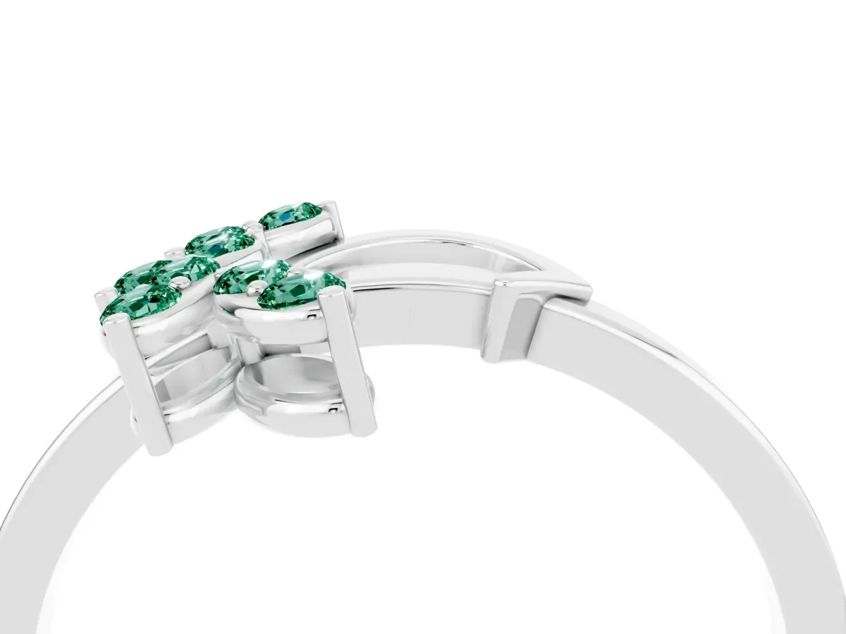 Marquise Green Sapphire Cluster Bypass Ring with Prong Setting Silver