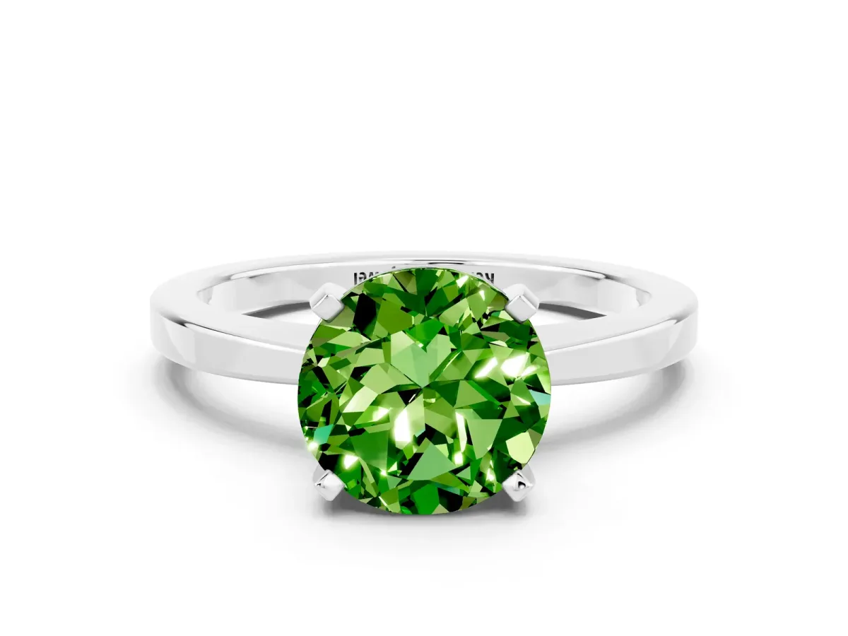 Round Cut Peridot Solitaire Engagement Ring with Classic Band and Four-Prong Setting White gold