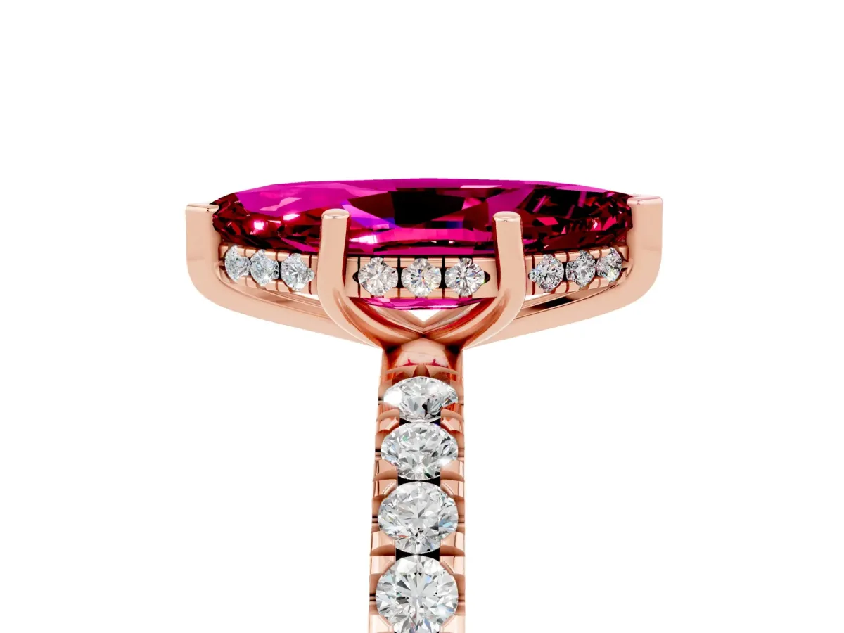Marquise Cut Garnet Pave Band Solitaire Ring with Round and Prong Setting Rose gold