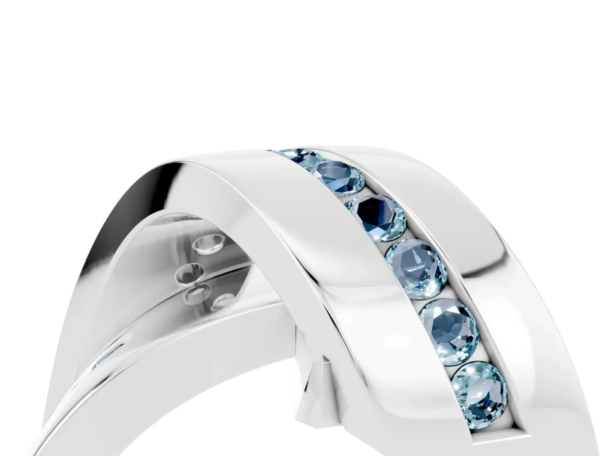 Pavé Round Aquamarine Crossover Band with Channel Setting White gold