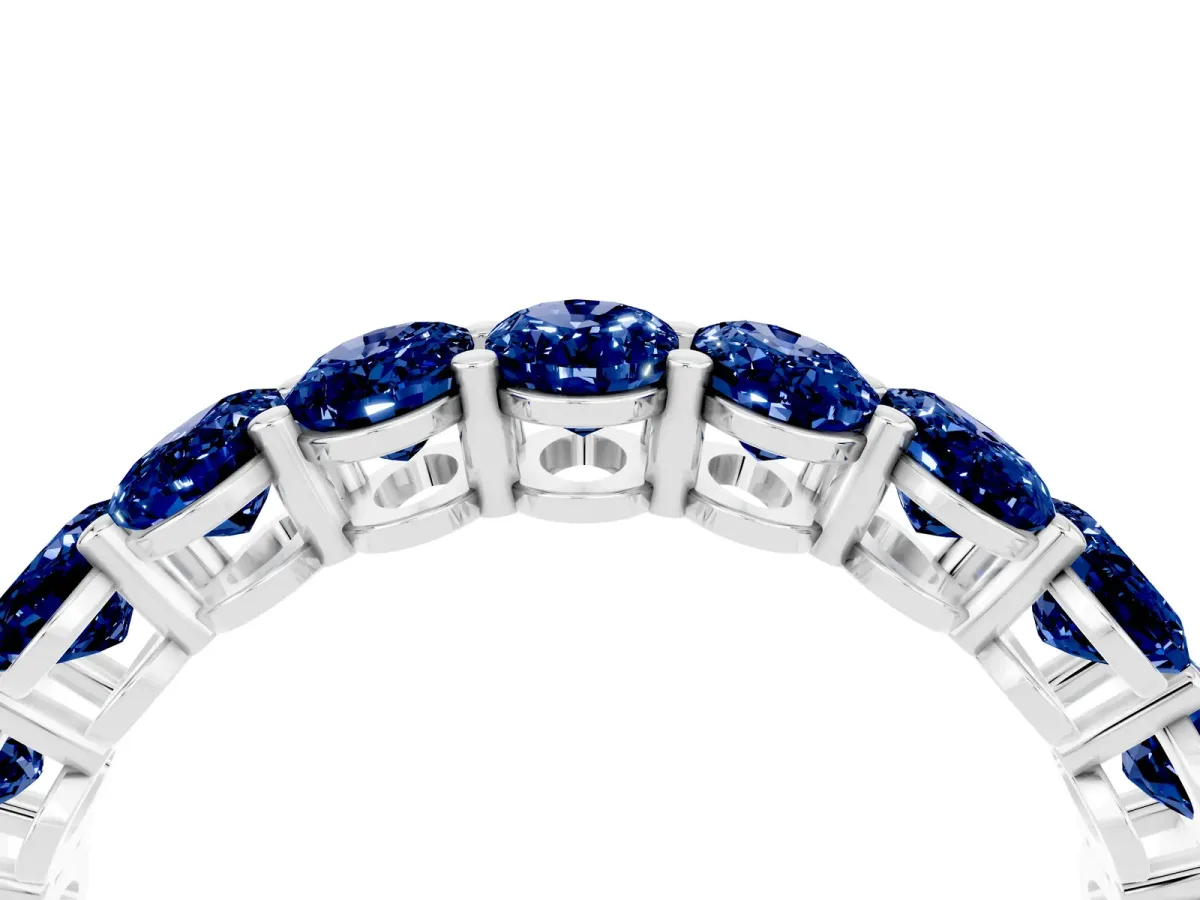 Oval Cut Blue Sapphire Eternity Band with Shared Prong Setting Silver