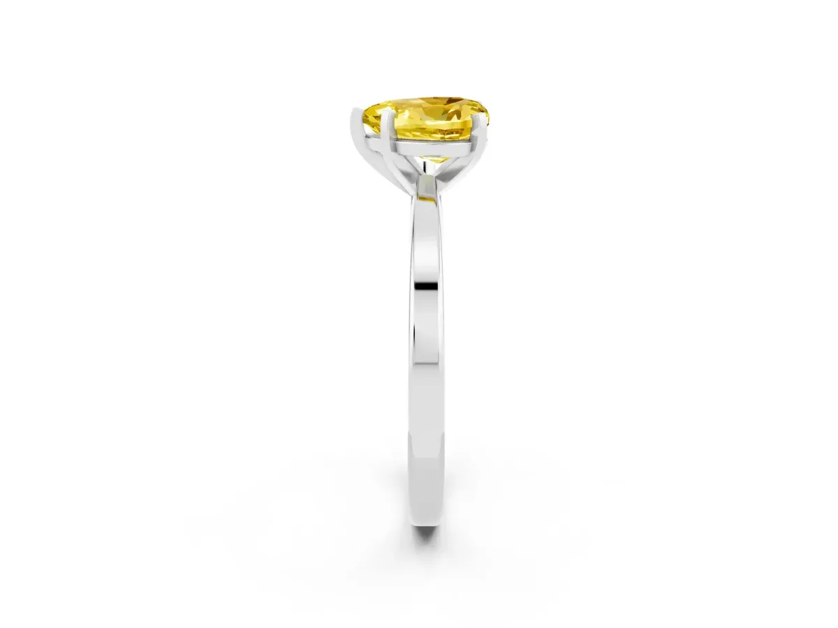 Heart Cut Yellow Sapphire Solitaire Engagement Ring with Classic Band and Four-Prong Setting Silver
