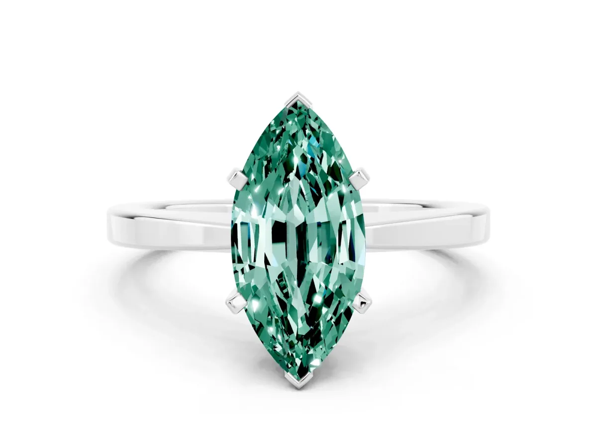 Marquise Cut Green Sapphire Solitaire Engagement Ring with Classic Band and Four-Prong Setting Silver