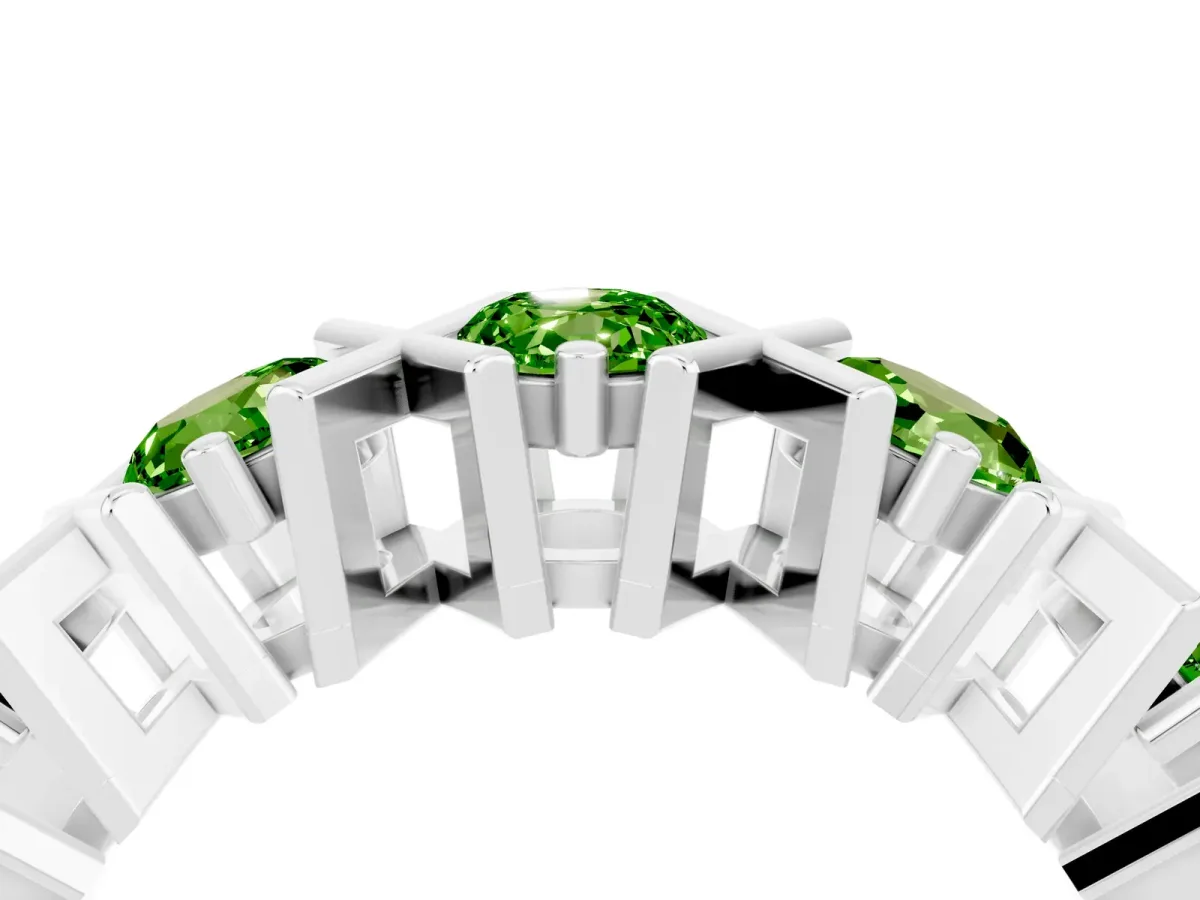 Round Peridot Channel Set Band with X-Prong Detail Platinum