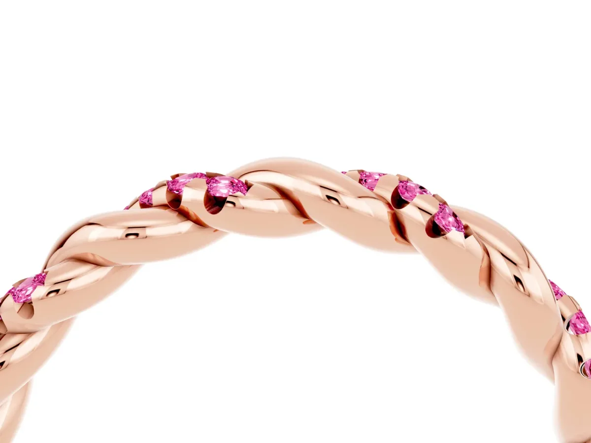 Twisted Pavé Round Pink Sapphire Eternity Band Rose gold