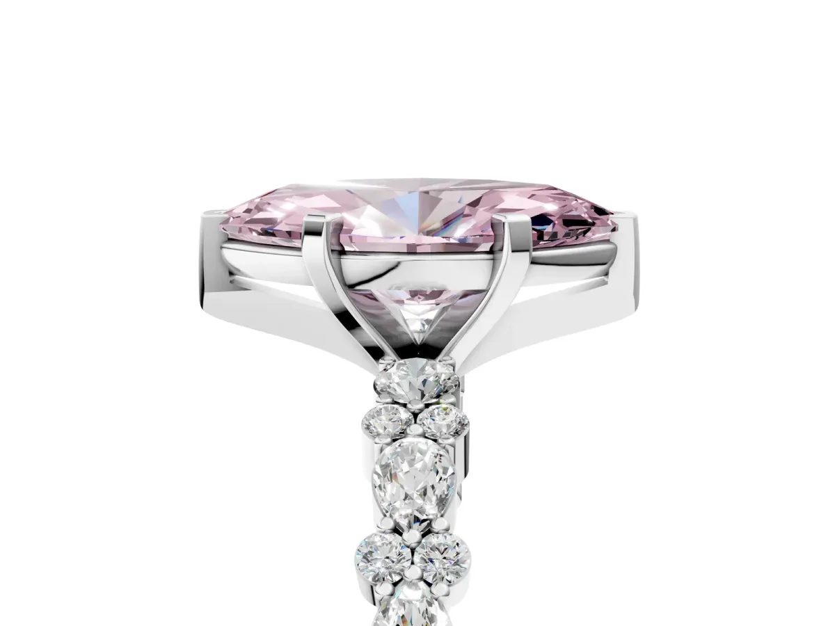 Fancy Pink Marquise Cut Diamond Side Stone Solitaire Ring with Round and Four-Prong Setting White gold