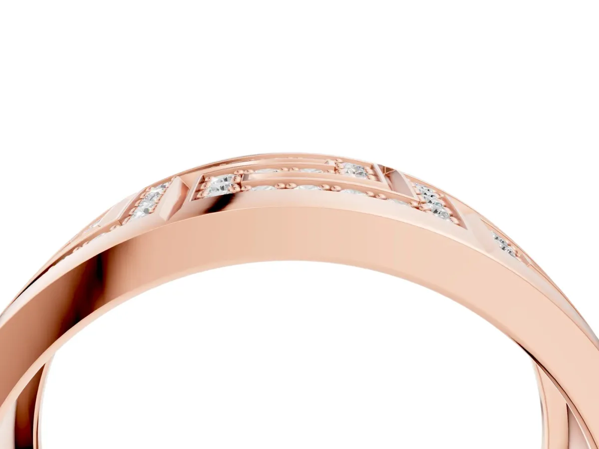 Round Diamond Pavé Greek Key Mens Band Rose gold