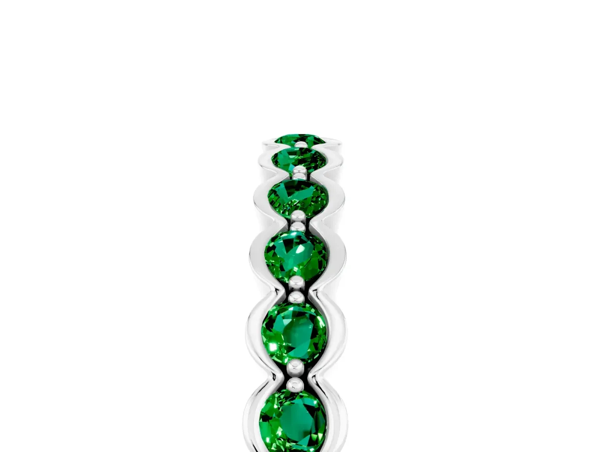 Round Emerald Bezel Set Eternity Band White gold