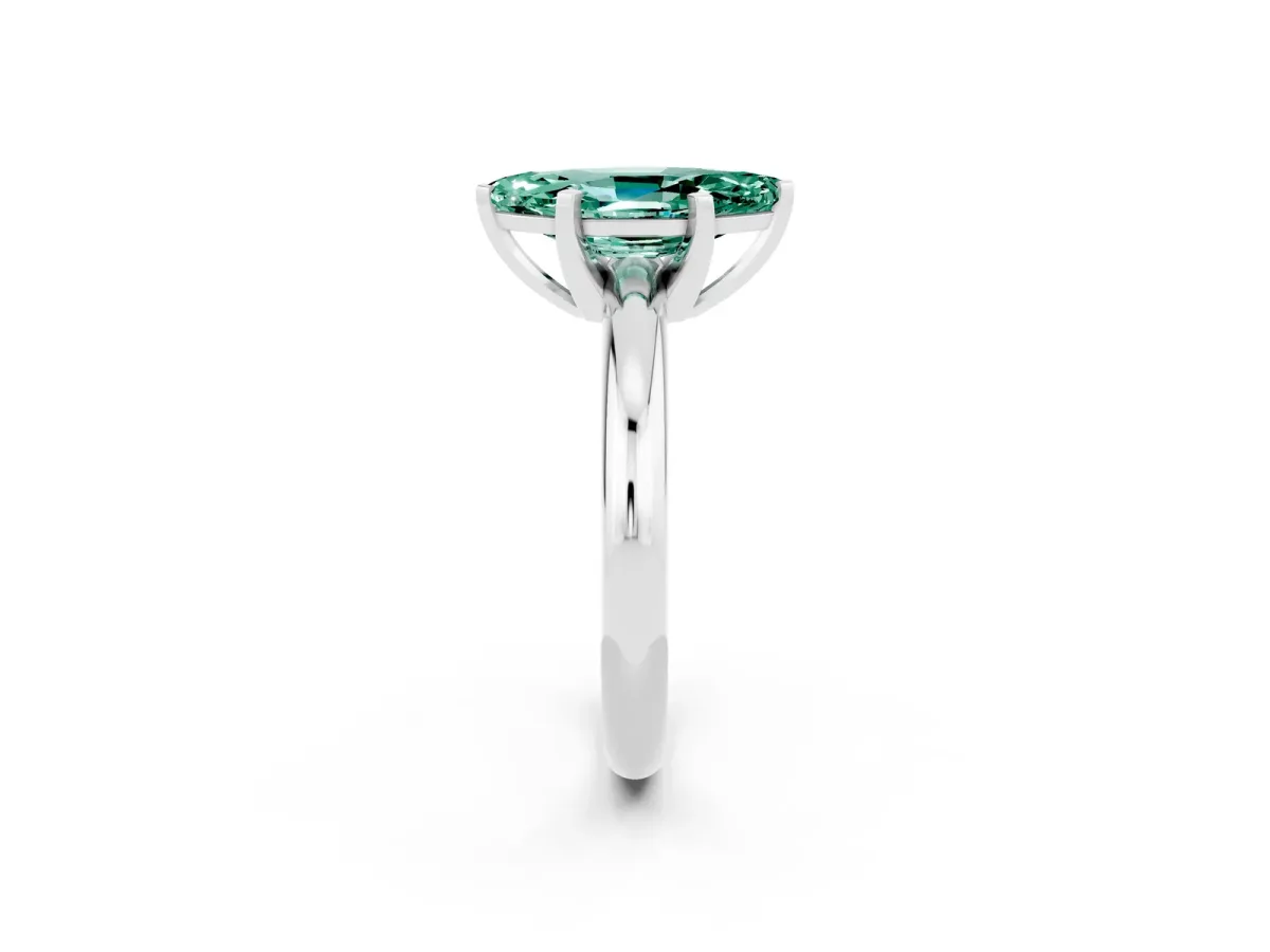 Marquise Cut Green Sapphire Solitaire Engagement Ring with Round Band and Four-Prong Setting Silver