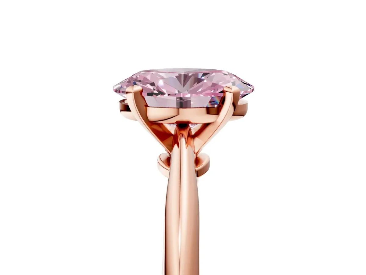 Fancy Pink Oval Cut Diamond Solitaire Engagement Ring with Classic Band and Four-Prong Setting Rose gold