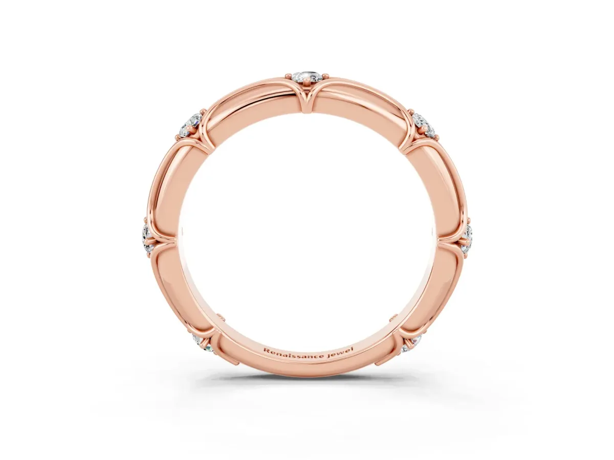 Round Moissanite Prong Set Milgrain Eternity Band Rose gold