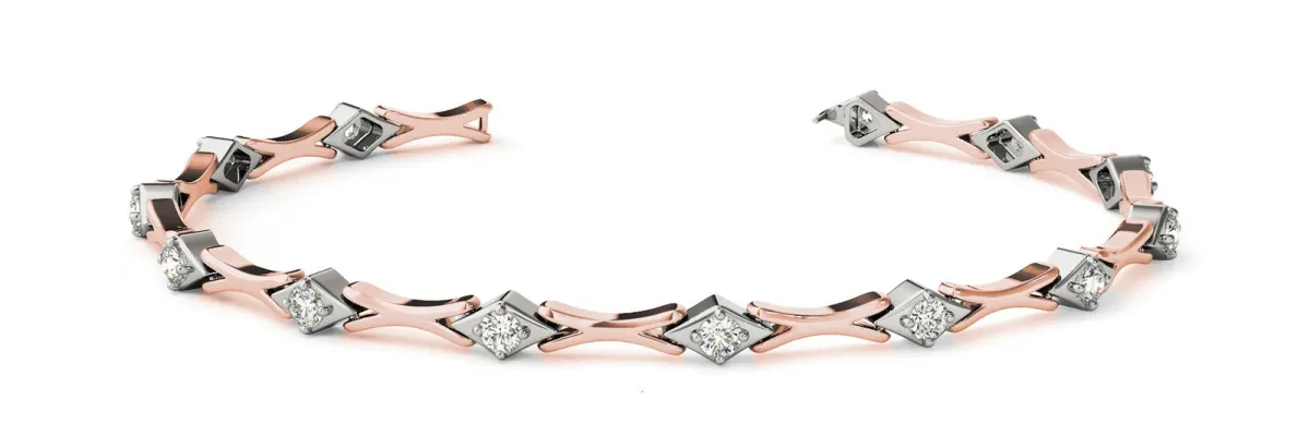 Round Diamond X-Link Tennis Bracelet with Bezel Setting Rose gold