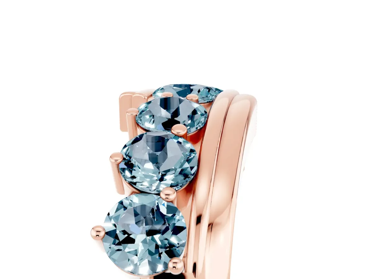 Round Aquamarine Wave Band with Channel and Shared Prong Setting Rose gold