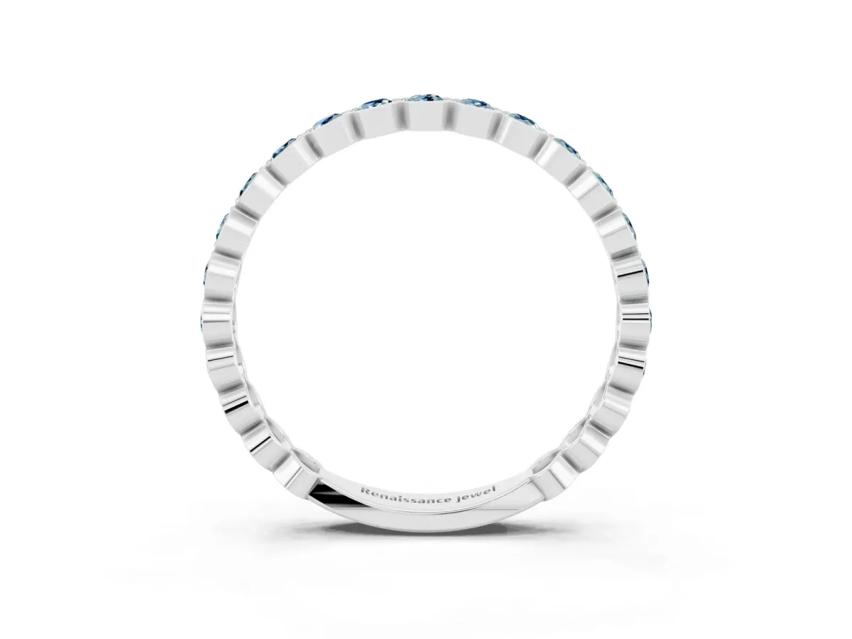 Round Aquamarine Bezel Set Eternity Band Silver