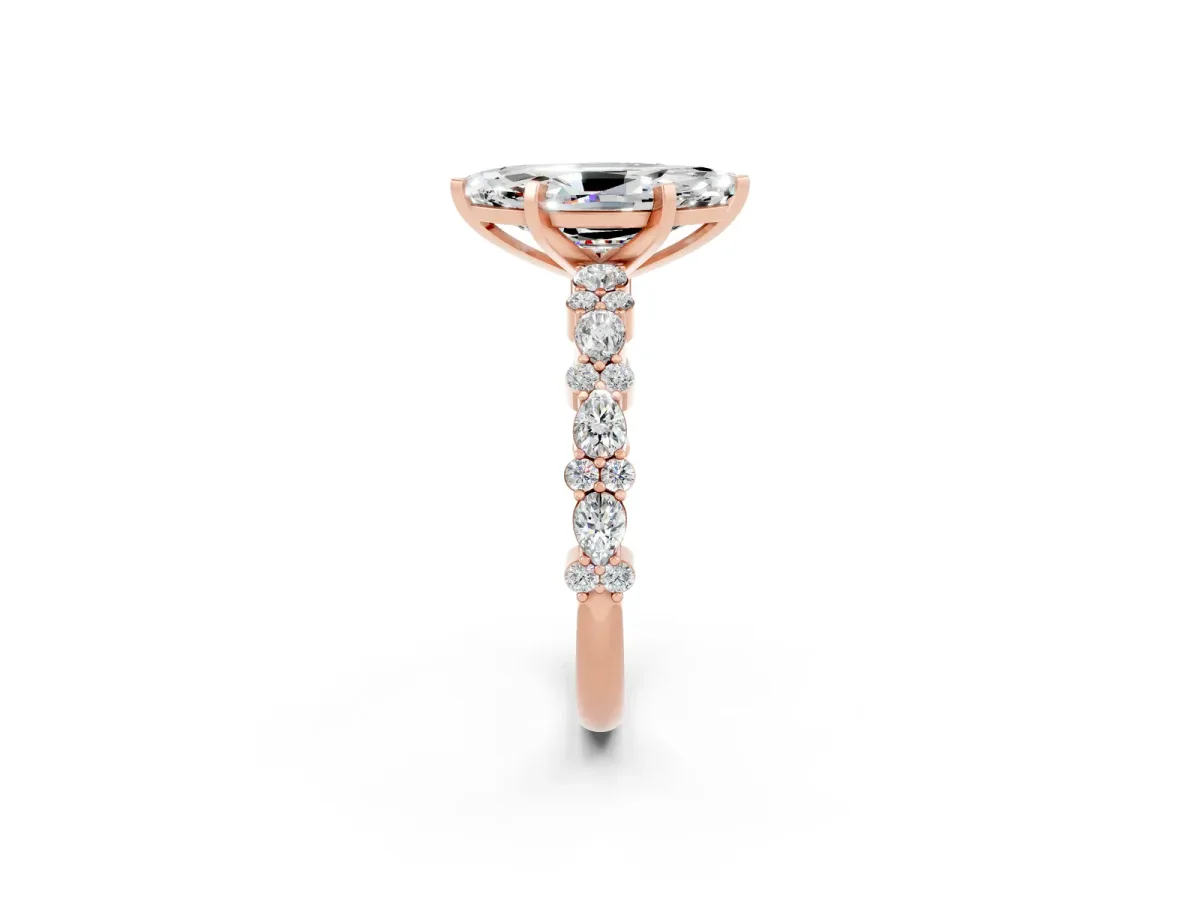 Marquise Cut Moissanite Side Stone Solitaire Ring with Round and Four-Prong Setting Rose gold