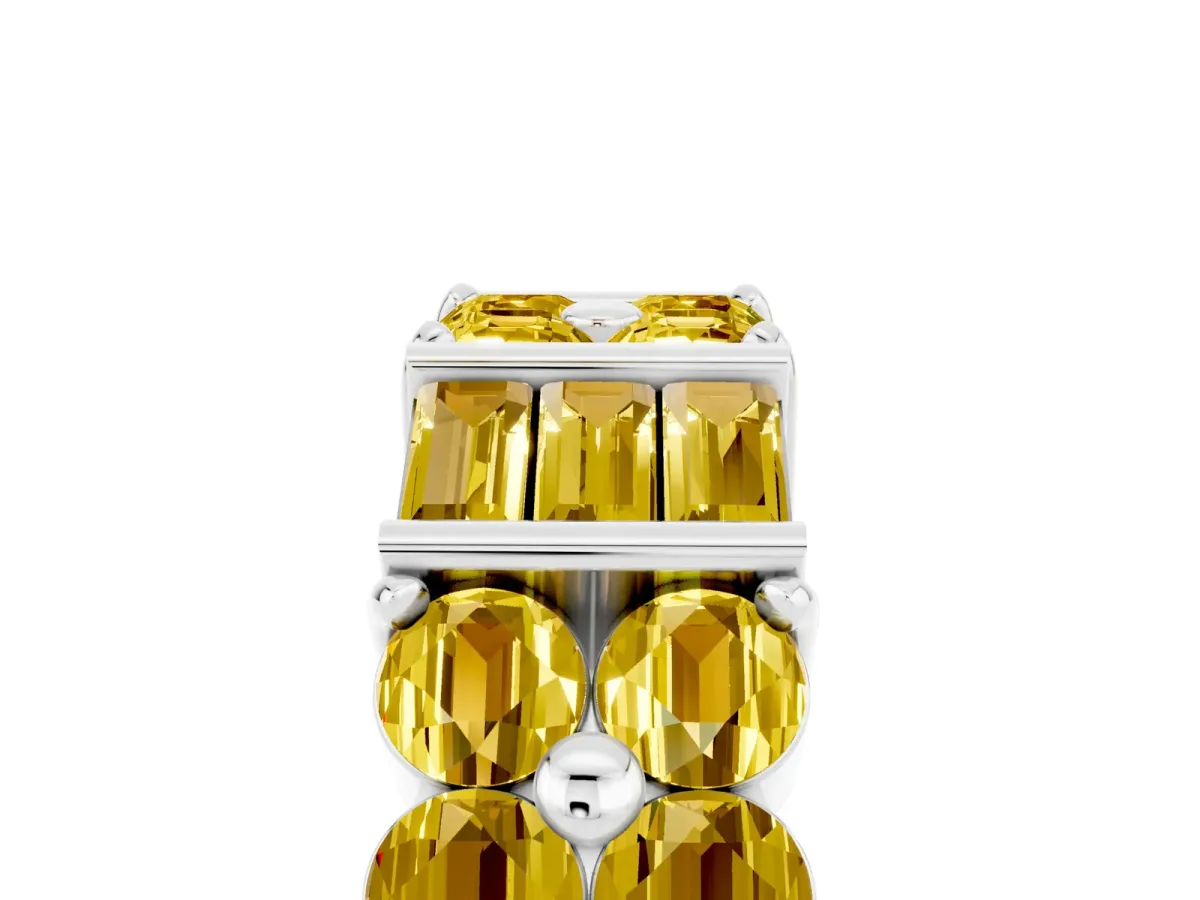Channel Set Round and Baguette Yellow Sapphire Anniversary Band with Prong Setting Silver