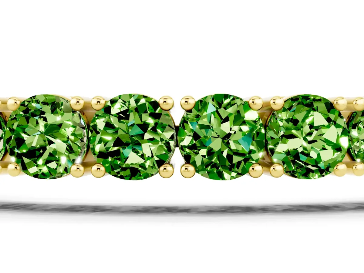Round Brilliant Peridot Tennis Bracelet with Prong Setting Yellow gold