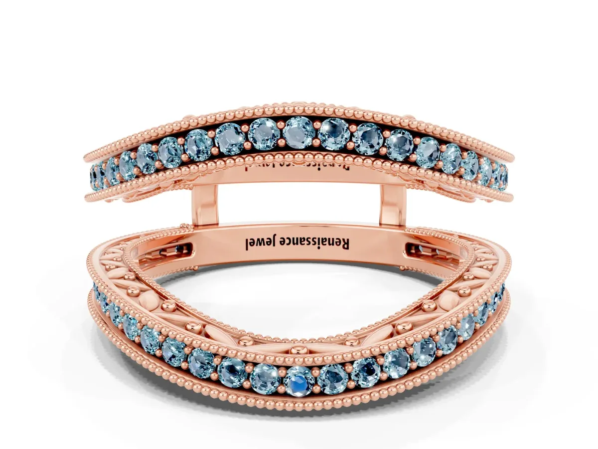 Round Aquamarine Milgrain Eternity Band with Channel Setting Rose gold