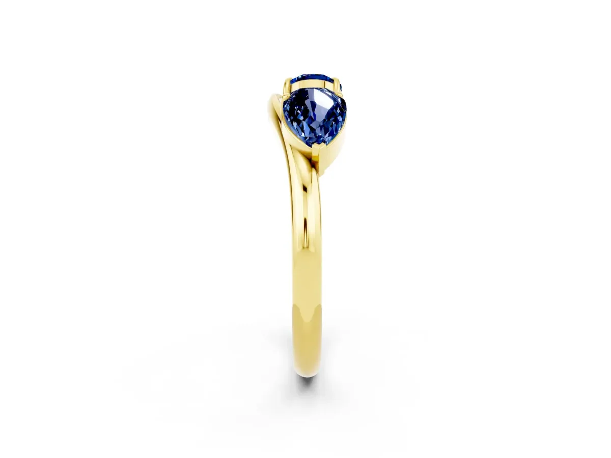 Two-Stone Pear Blue Sapphire Bypass Ring with Prong Setting Yellow gold