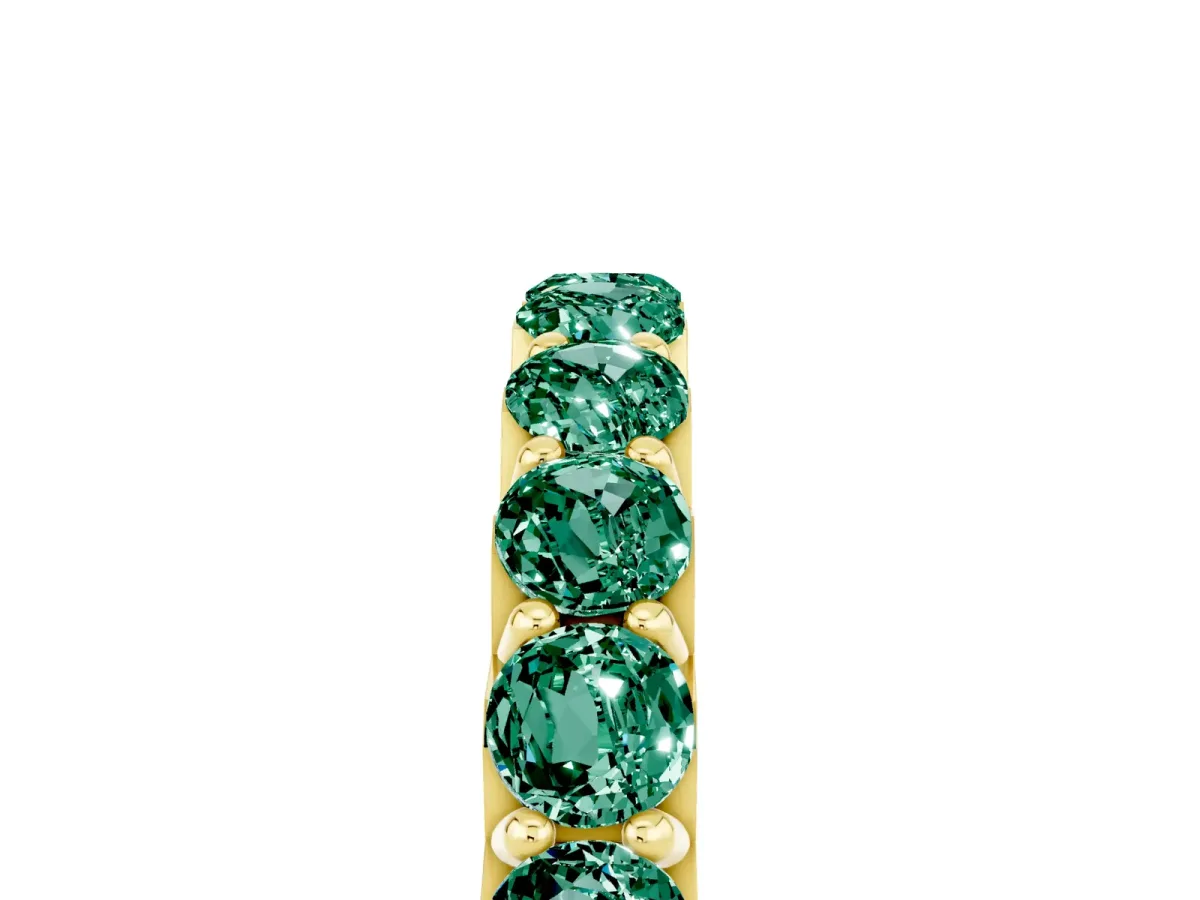 Round Green Sapphire Half Eternity Band with Classic Prong Setting Yellow gold