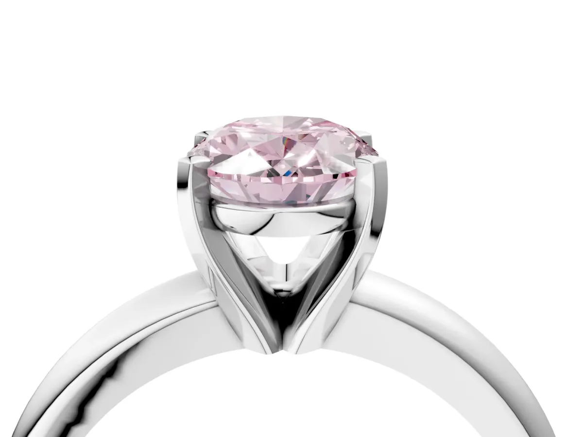 Fancy Pink Oval Cut Diamond Solitaire Engagement Ring with Round Band and Four-Prong Setting Platinum