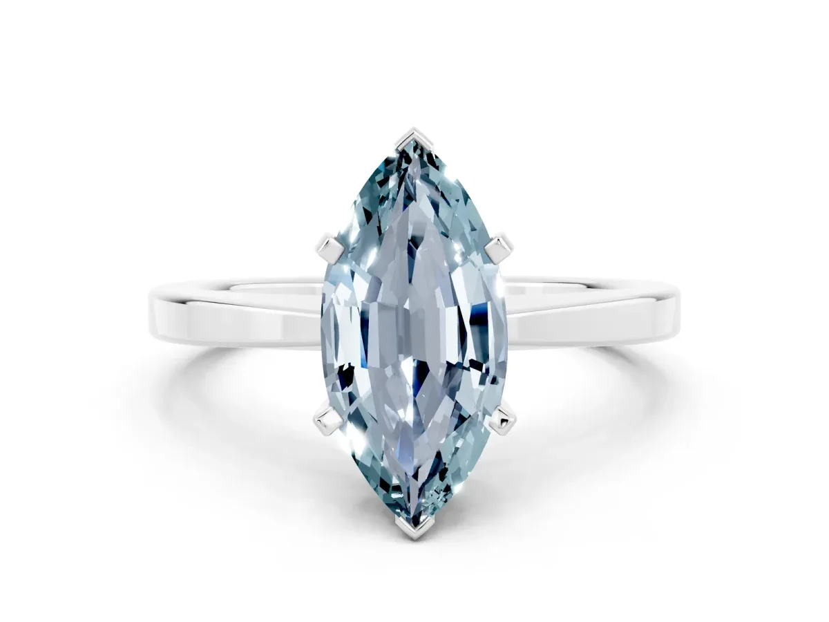 Marquise Cut Aquamarine Solitaire Engagement Ring with Classic Band and Four-Prong Setting Silver