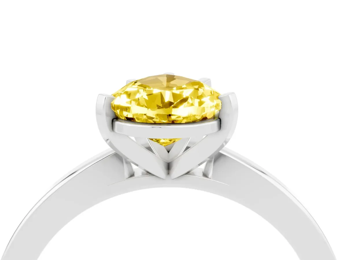 Pear Cut Yellow Sapphire Solitaire Engagement Ring with Classic Band and Four-Prong Setting Platinum