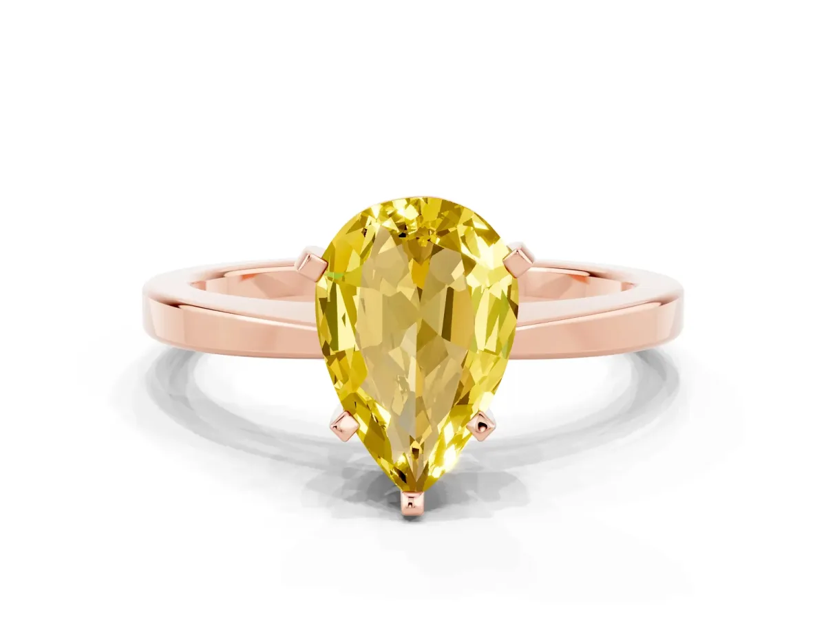 Pear Cut Yellow Sapphire Solitaire Engagement Ring with Classic Band and Four-Prong Setting Rose gold