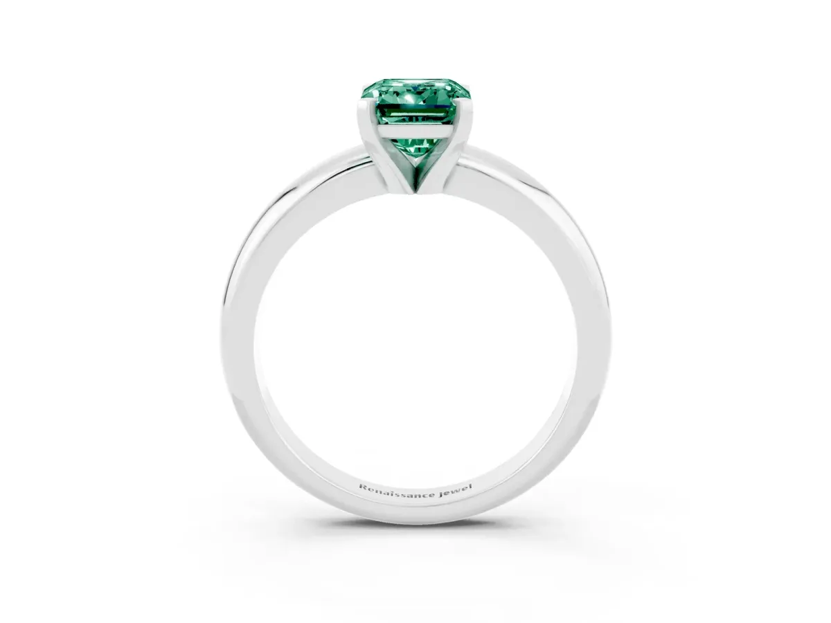Emerald Cut Green Sapphire Solitaire Engagement Ring with Round Band and Four-Prong Setting Platinum