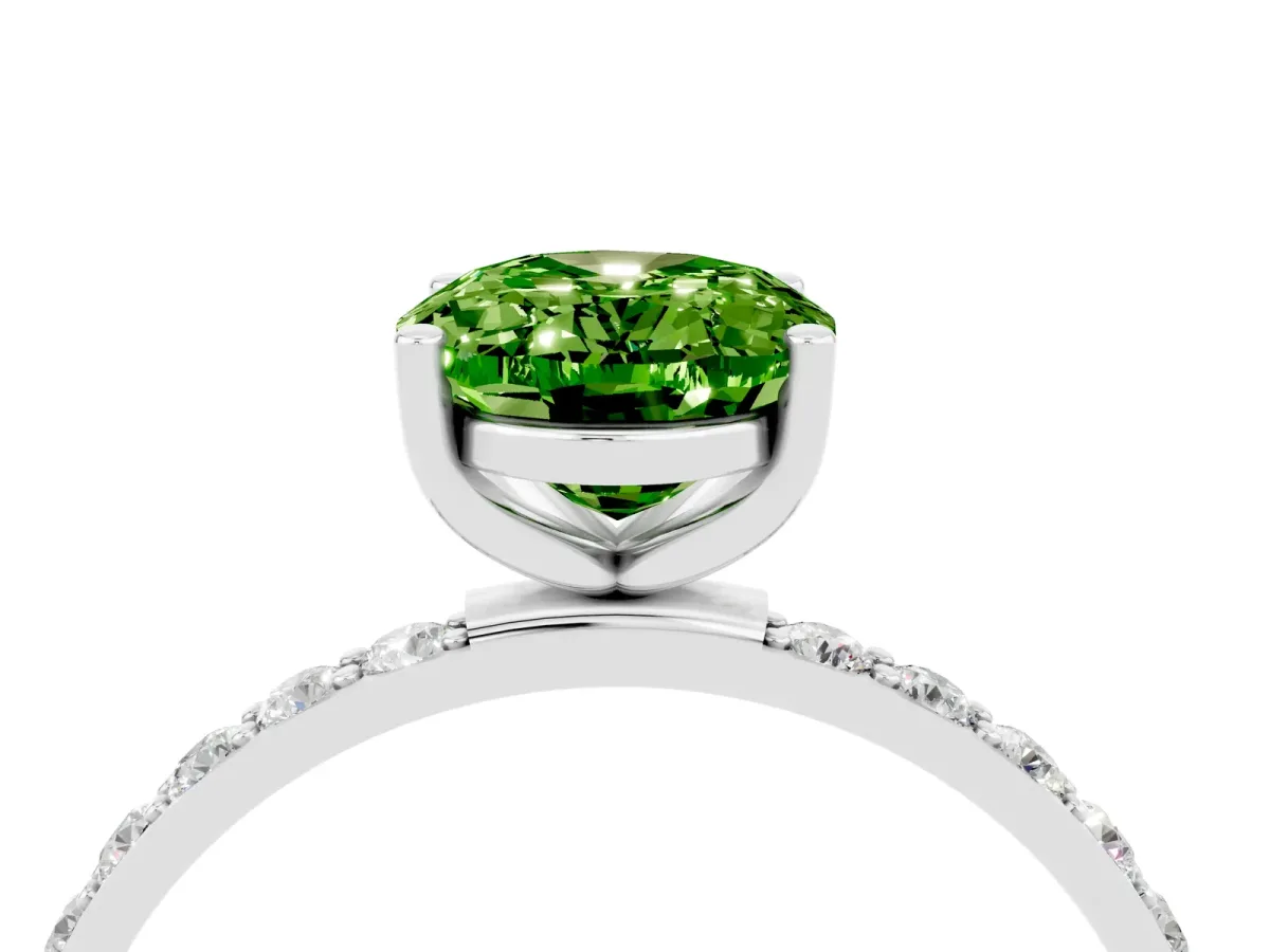 Oval Cut Peridot Solitaire Ring with Round Pavé Band and Prong Setting Silver