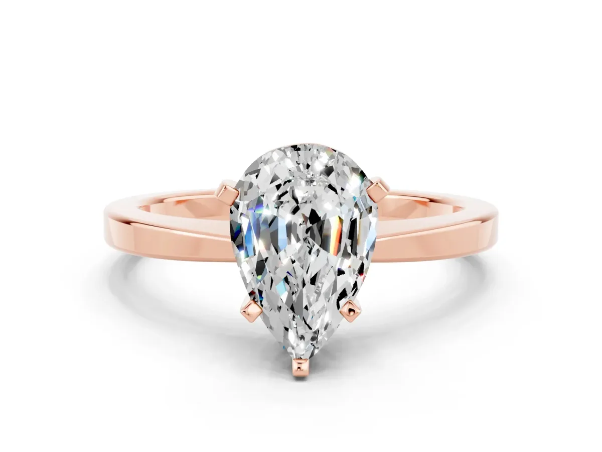 Pear Cut Moissanite Solitaire Engagement Ring with Classic Band and Four-Prong Setting Rose gold