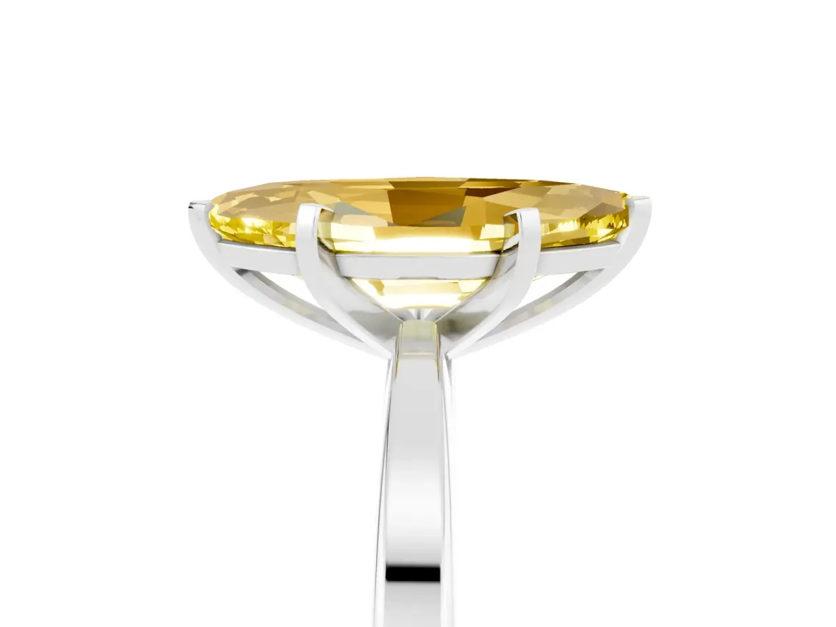 Marquise Cut Yellow Sapphire Solitaire Engagement Ring with Classic Band and Four-Prong Setting Silver